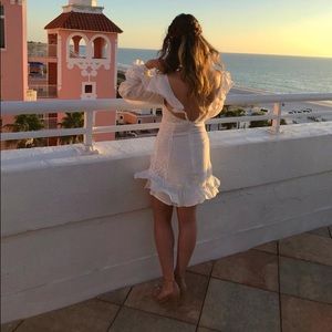 For Love & Lemons Crema Silk Linen Dress in White